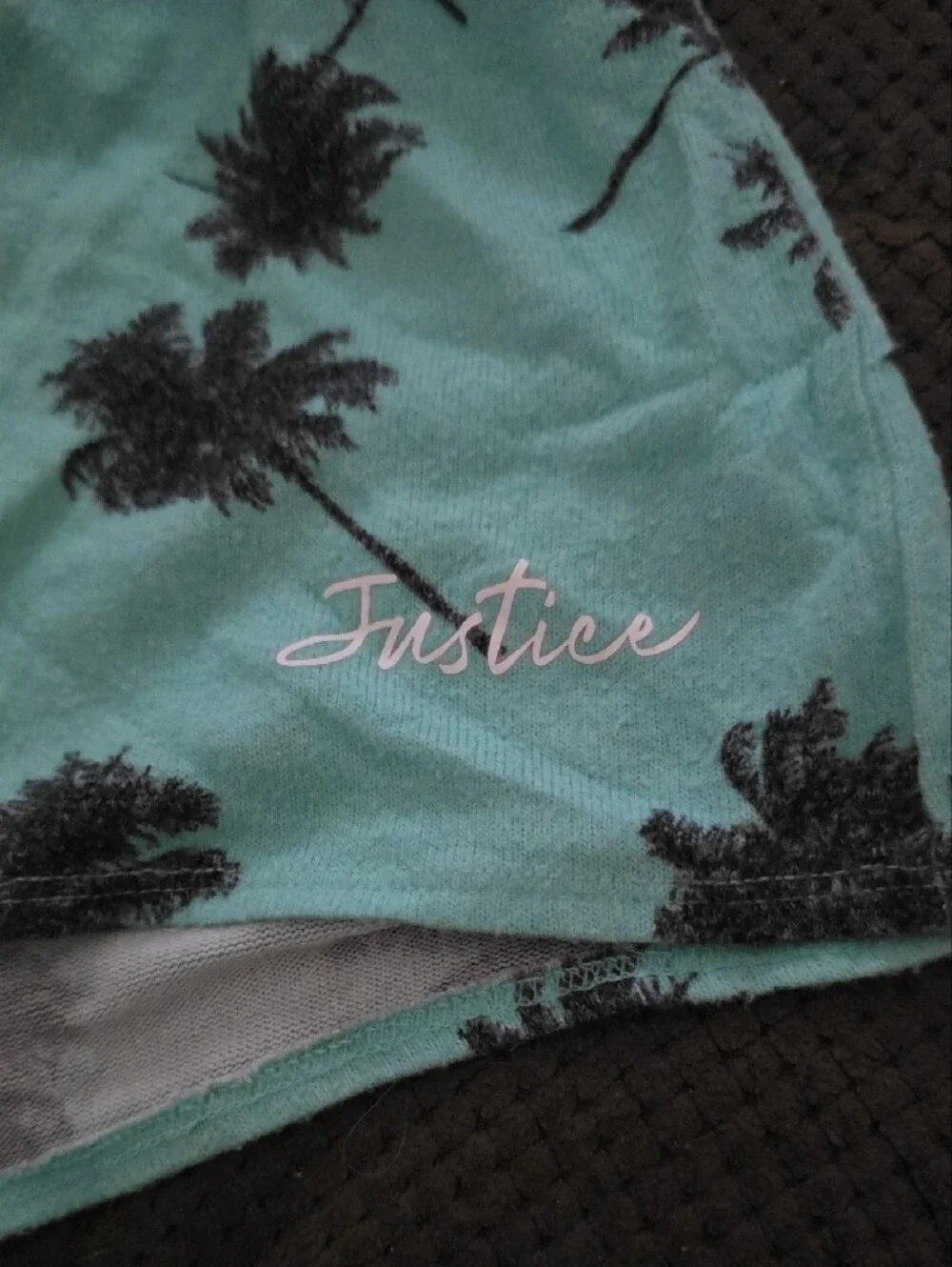 Justice Girls Teal Palm-Print High-Waist Shorts